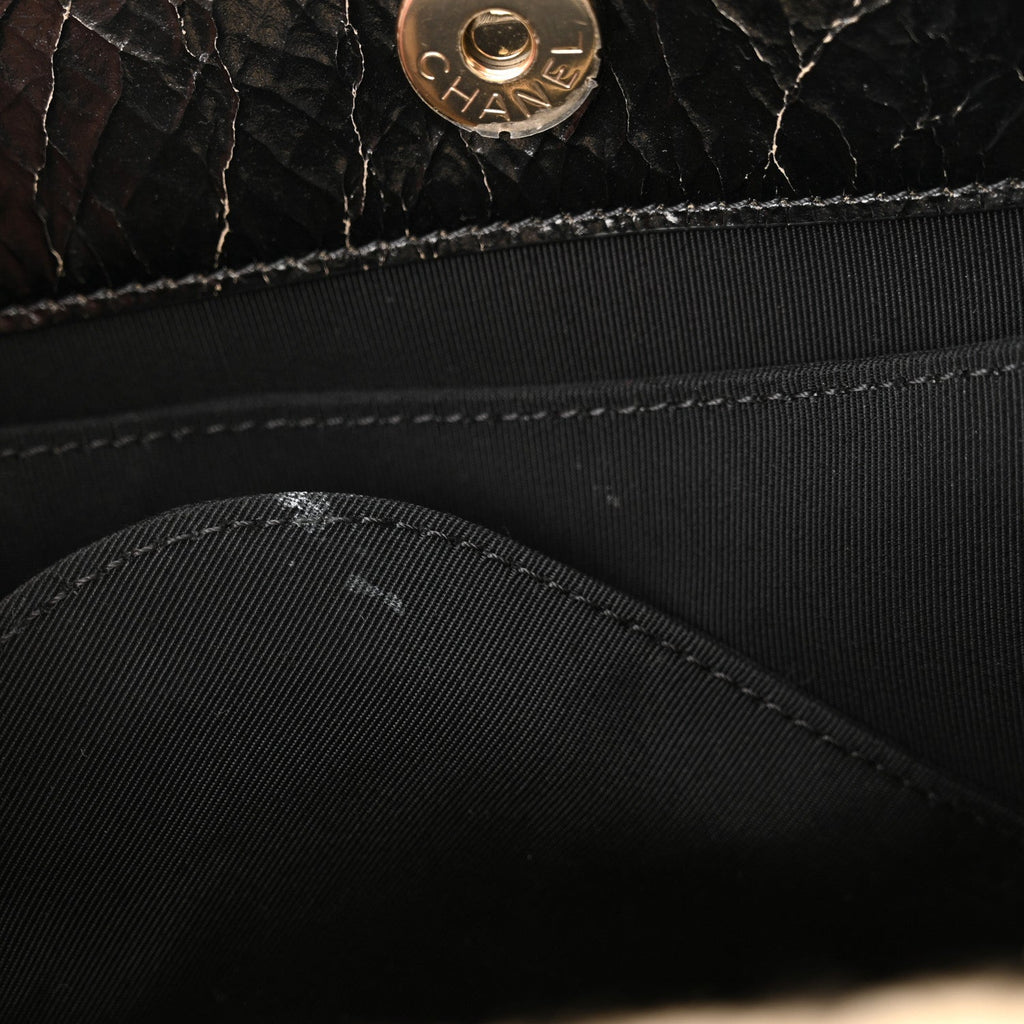 Chanel Shiny Crumpled Sheepskin Shearling CC Mania Tote Bag Black Beige