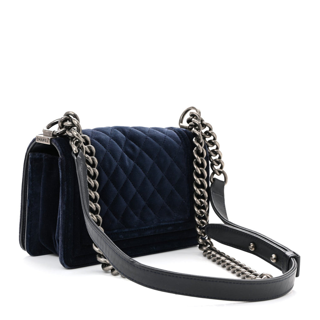 Chanel Velvet Quilted Small Boy Flap Blue
