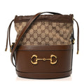 Gucci Monogram Textured Calfskin Horsebit 1955 Drawstring Bucket Bag Beige Brown Sugar