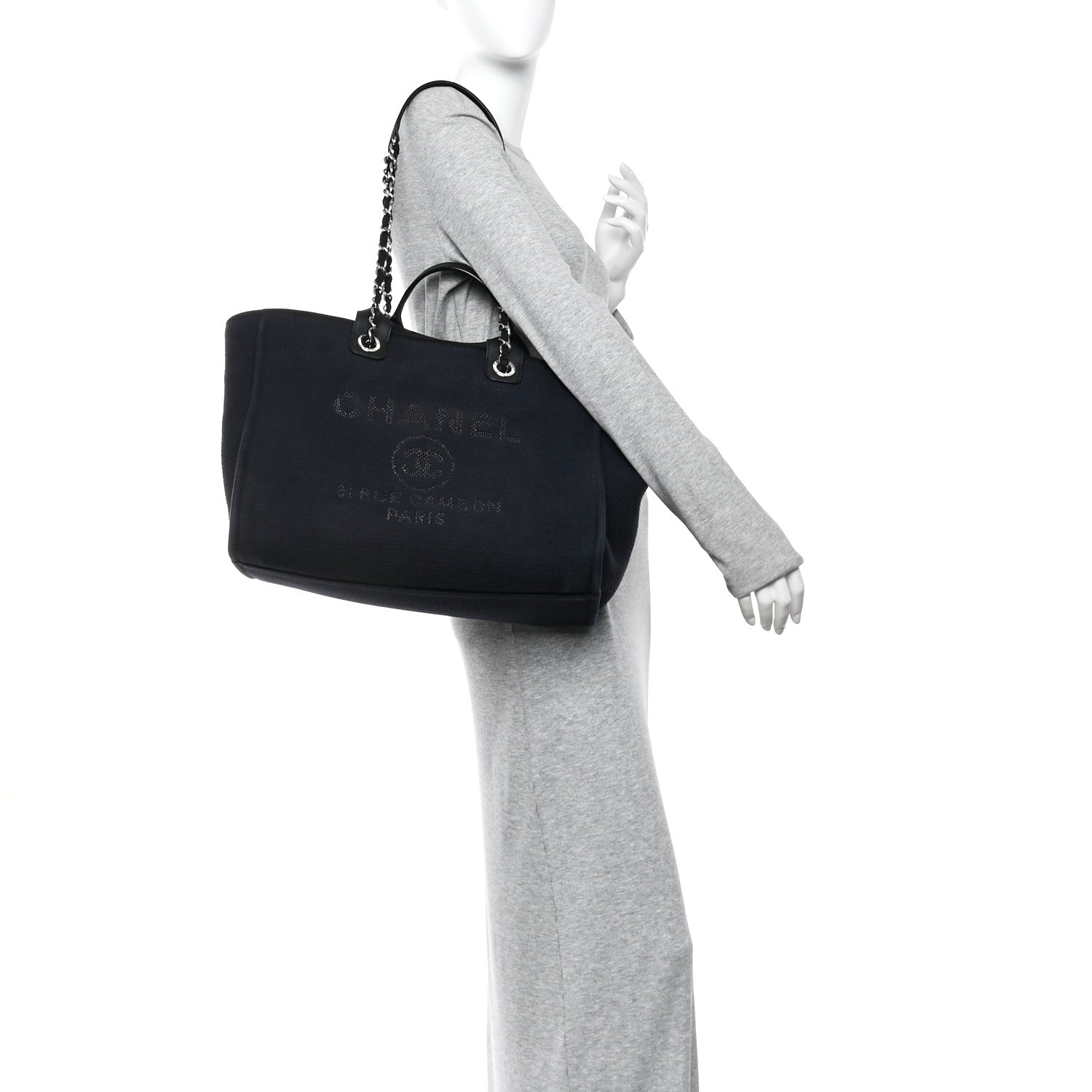 Chanel Mixed Fibers Calfskin Medium Deauville Tote Navy Blue