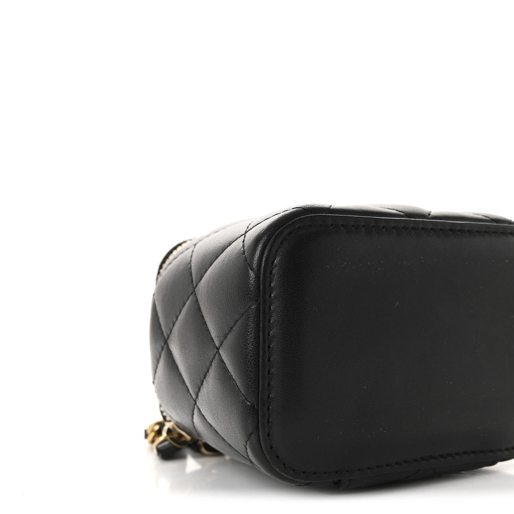 Chanel Lambskin Quilted Mini Pearl Crush Vanity Case With Chain Black
