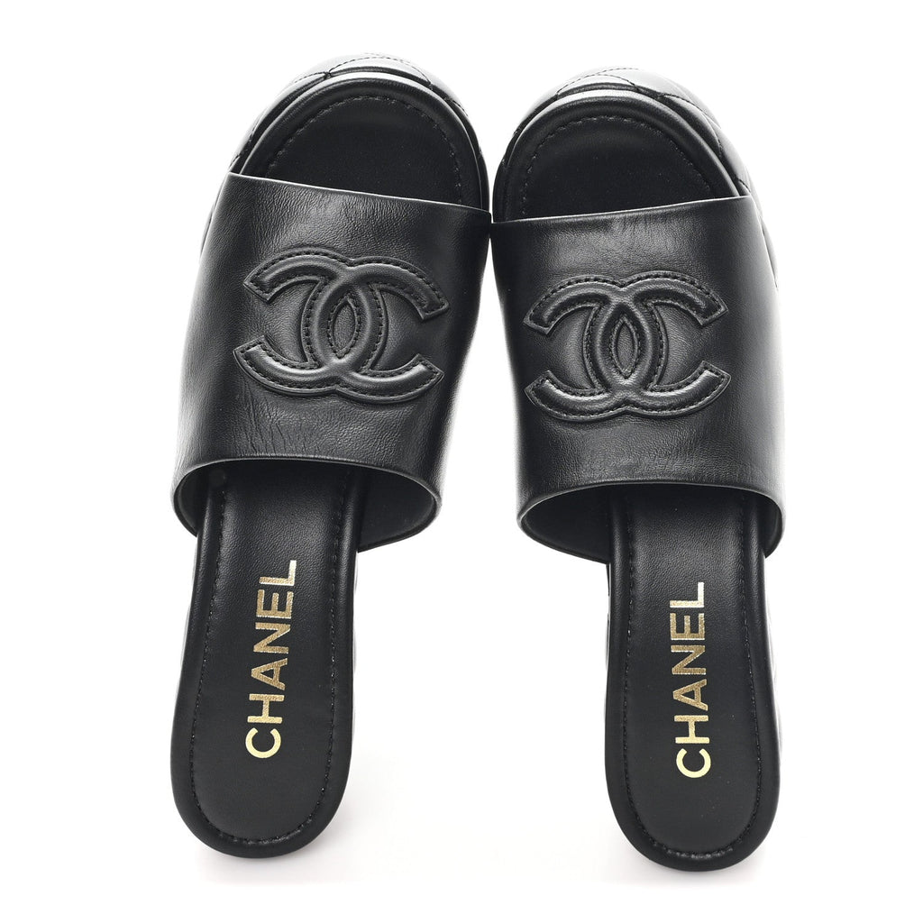 Lambskin Quilted CC Platform Mules 41 Black