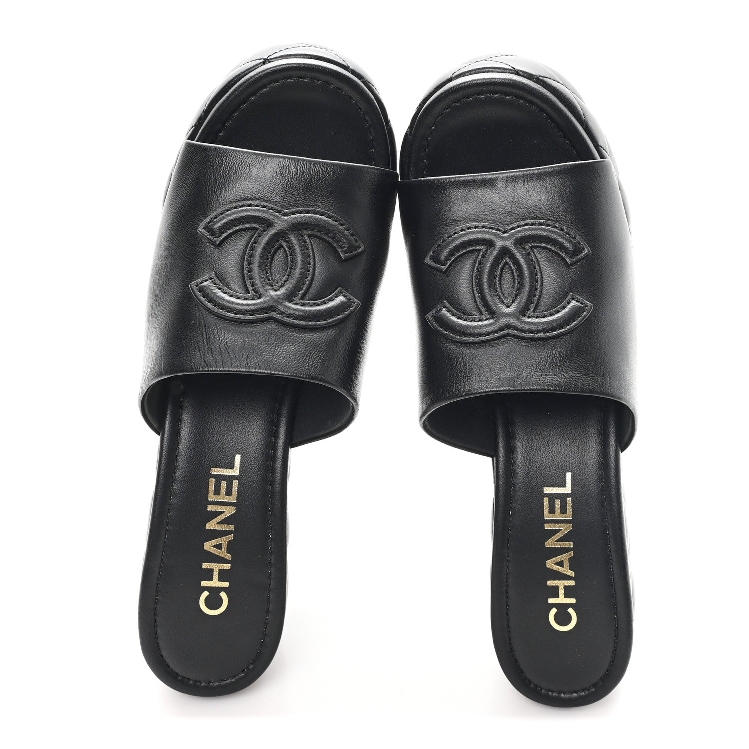 Lambskin Quilted CC Platform Mules 41 Black