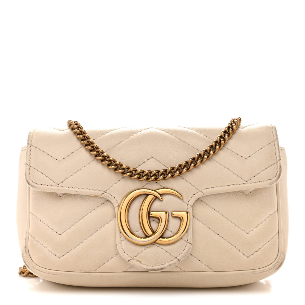 Gucci Calfskin Matelasse Super Mini GG Marmont Shoulder Bag White