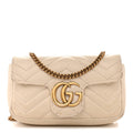 Gucci Calfskin Matelasse Super Mini GG Marmont Shoulder Bag White