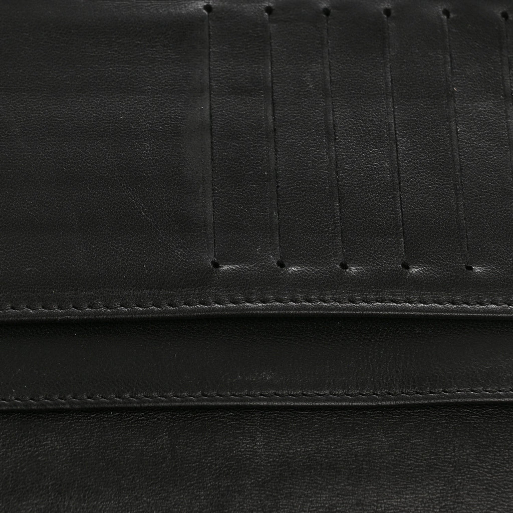 Lambskin Camellia Embossed Zip Around Organizer Wallet Black