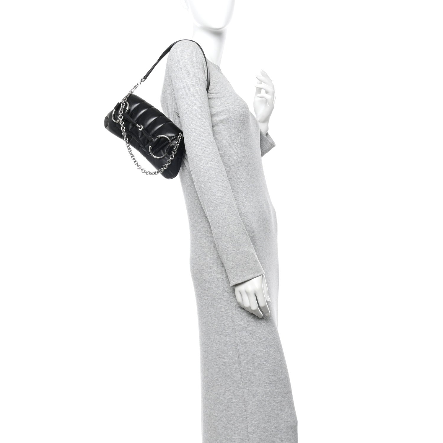 Gucci Nappa Vertical Matelasse Small Maxi Horsebit Chain Shoulder Bag Black
