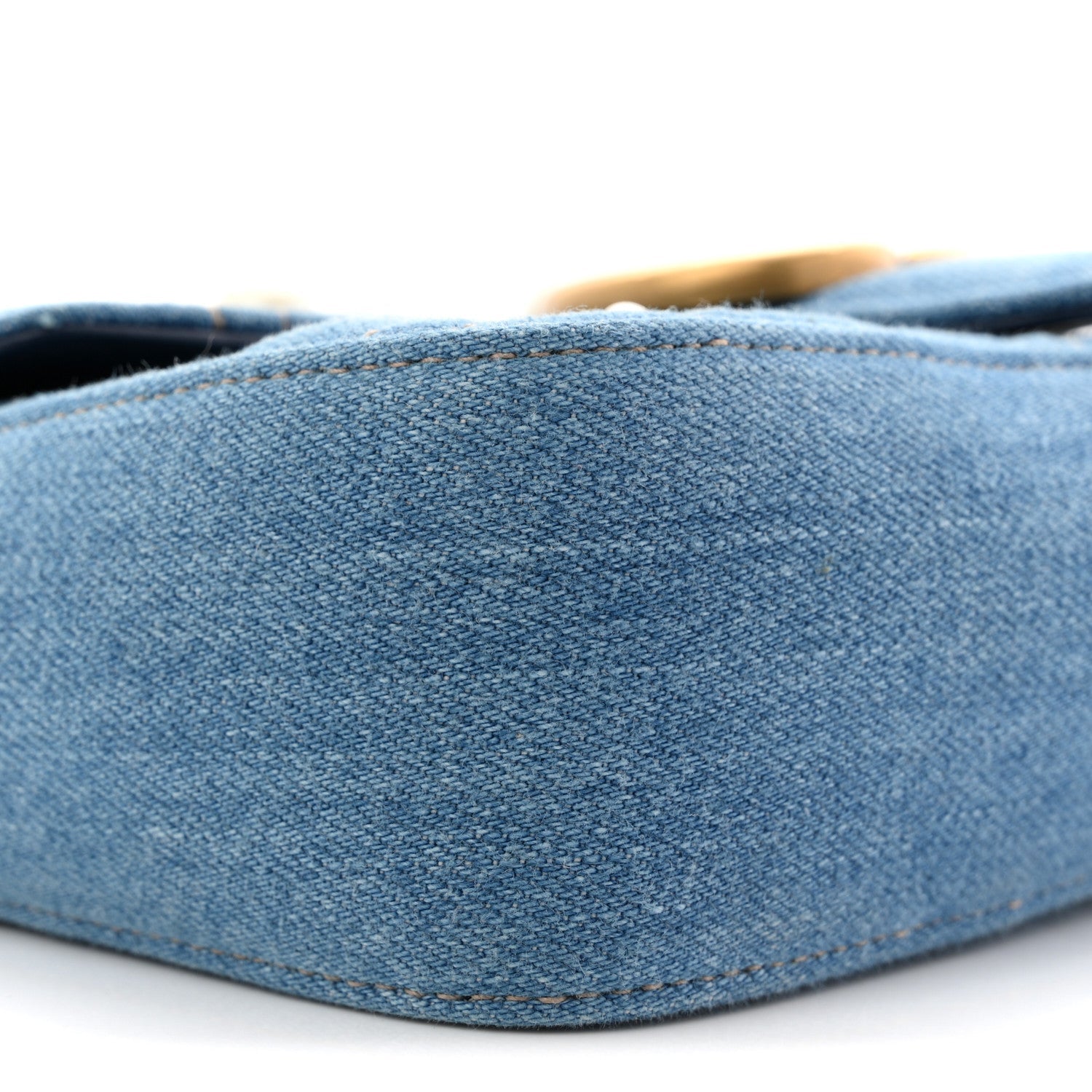 Gucci Denim Matelasse Pearl Studded Mini GG Marmont Shoulder Bag Blue
