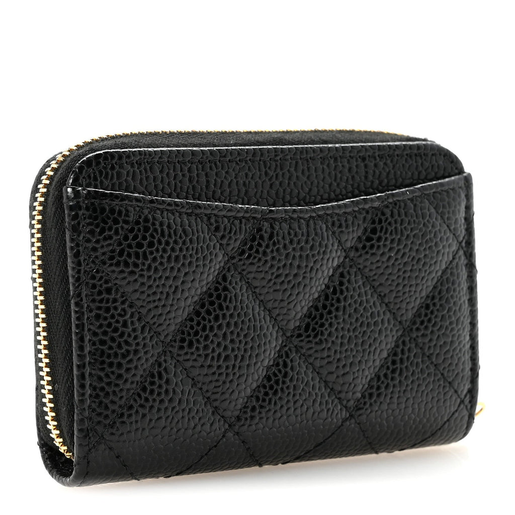 Caviar Quilted Zip Coin Purse Black