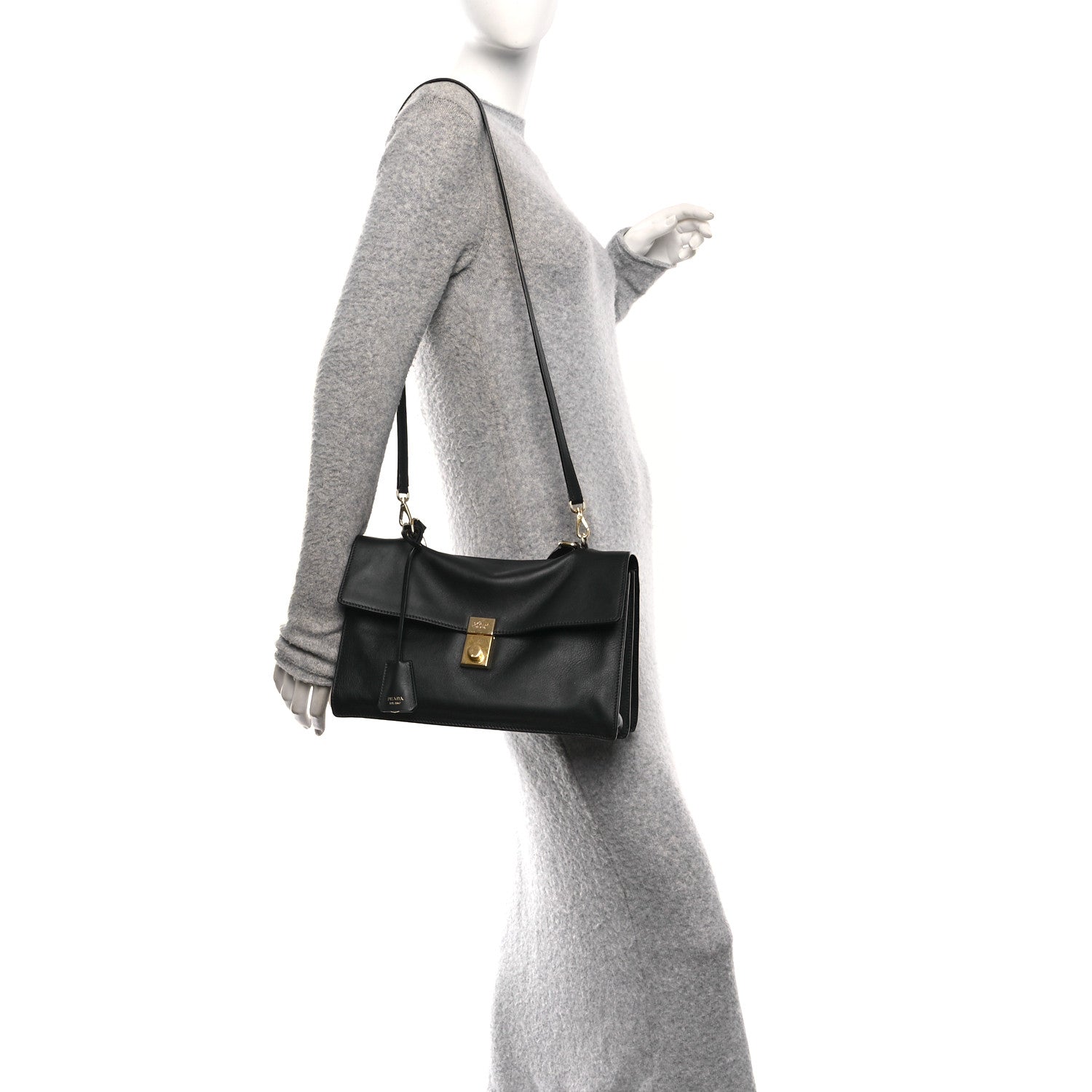 Prada Calfskin Medium Soft Sound Shoulder Bag Black