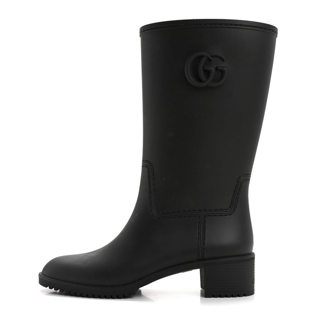 Gucci Rubber Double G Womens Rain Boots 37 Black