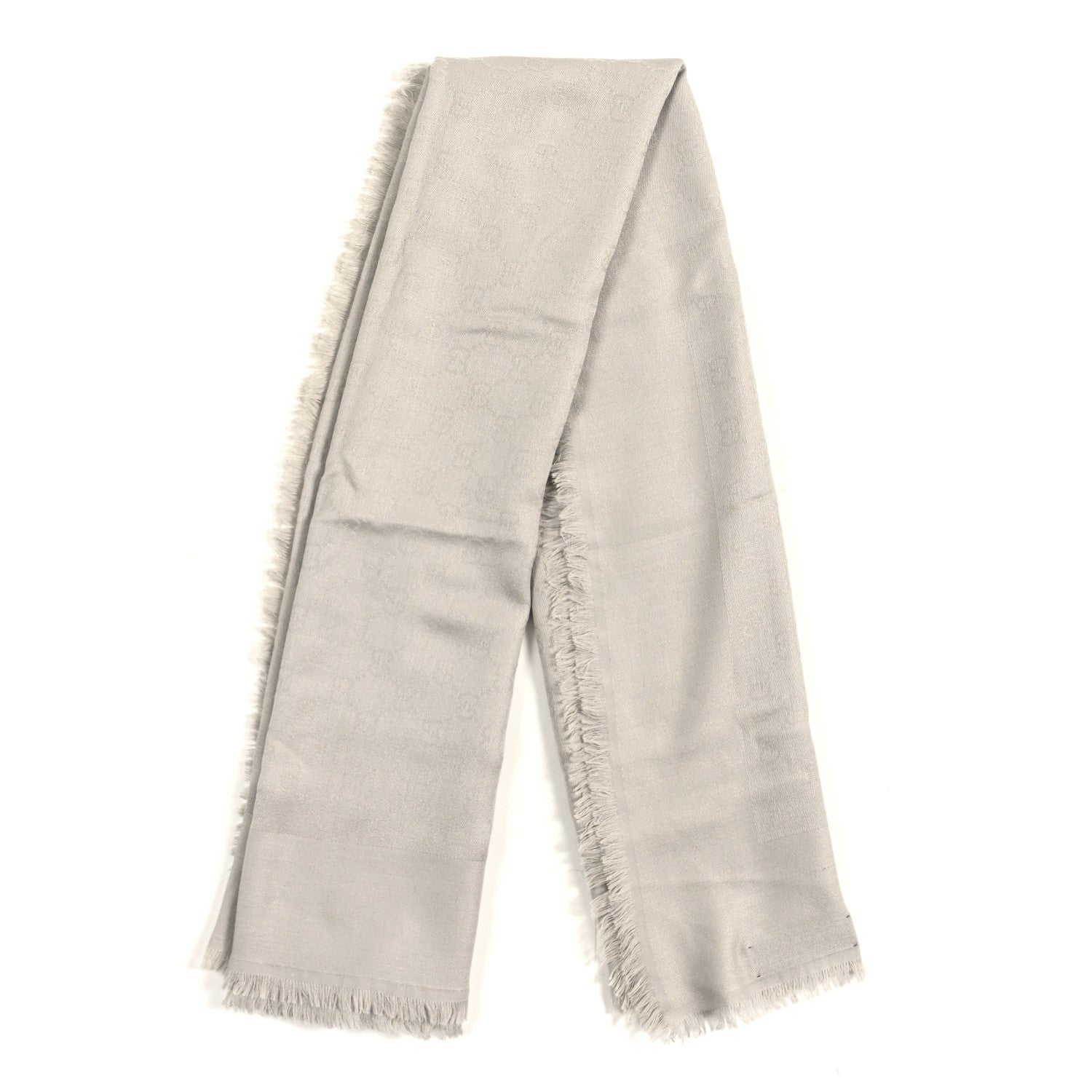 Gucci Wool Jacquard GG Monogram Fringe Scarf Lead