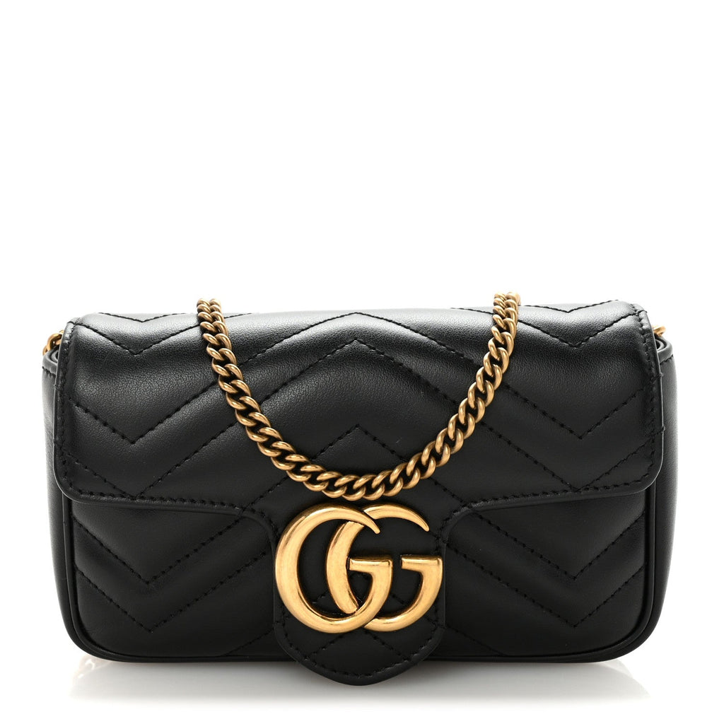 Gucci Calfskin Matelasse Super Mini GG Marmont Shoulder Bag Black