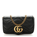 Gucci Calfskin Matelasse Super Mini GG Marmont Shoulder Bag Black