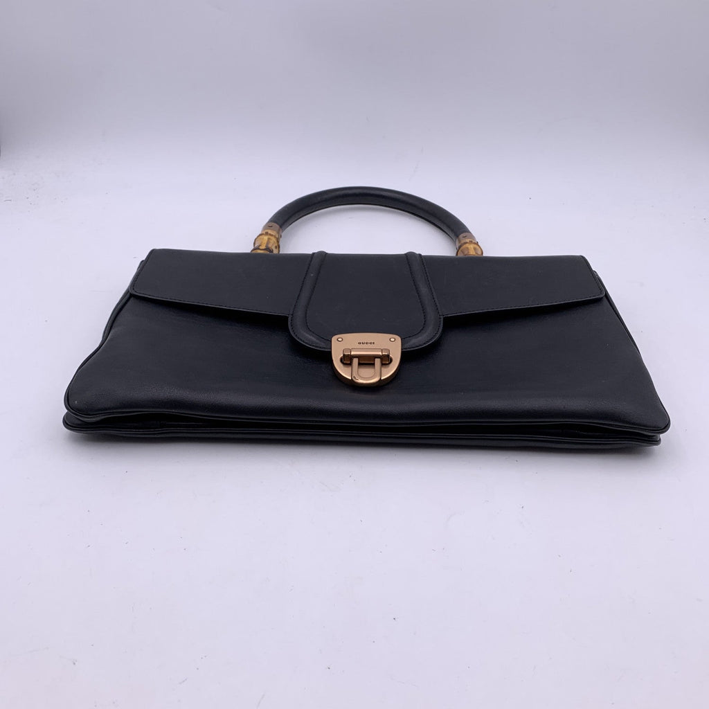 GUCCI Black Leather Bamboo Detail Handbag Satchel Bag
