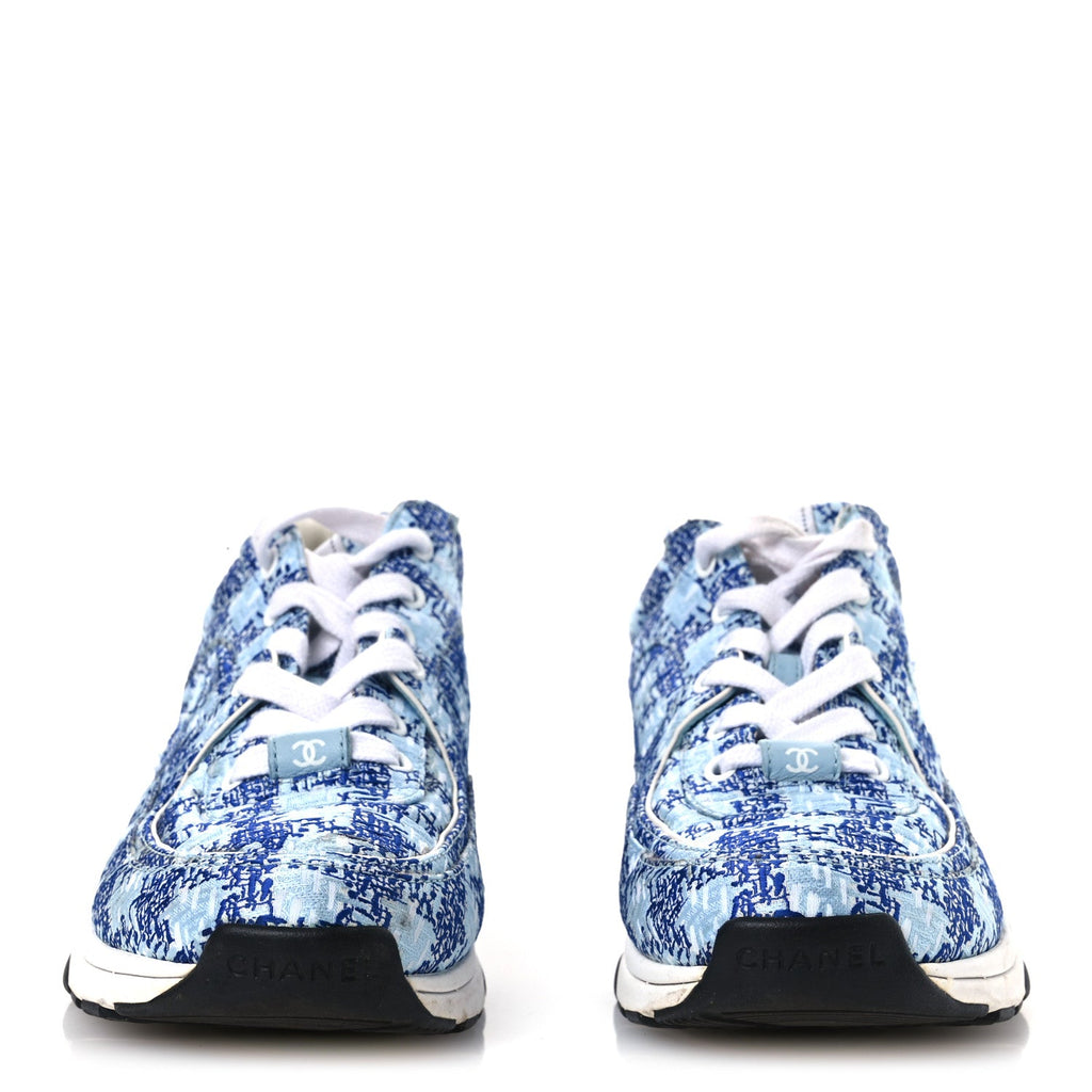 Chanel Tweed CC Sneakers 36.5 Blue White