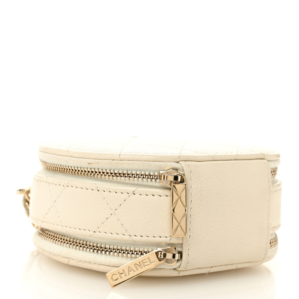 Chanel Caviar Quilted Round Handle With Care Vanity With Chain White