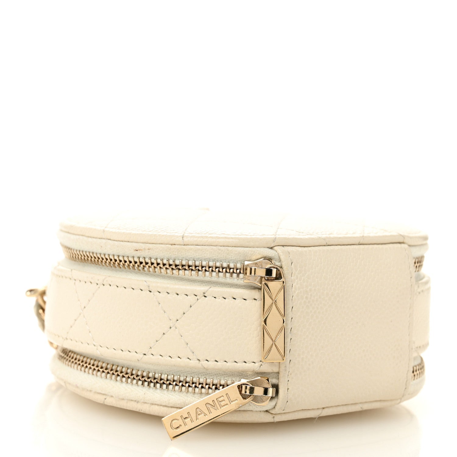 Chanel Caviar Quilted Round Handle With Care Vanity With Chain White