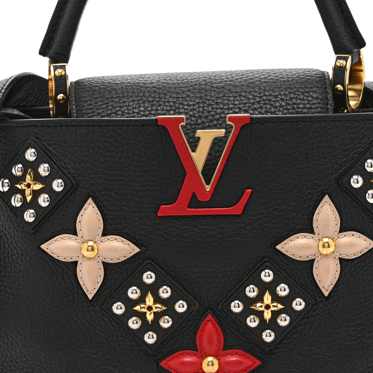 Louis Vuitton Taurillon Mechanical Flowers Smile Capucines PM Black