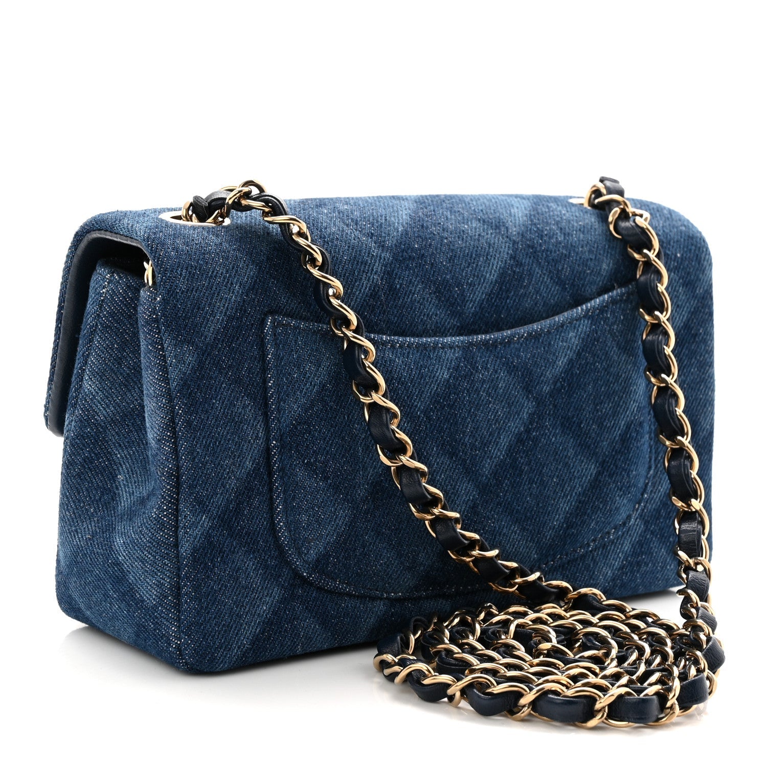 Chanel Printed Denim Quilted Mini Rectangular Flap Dark Blue