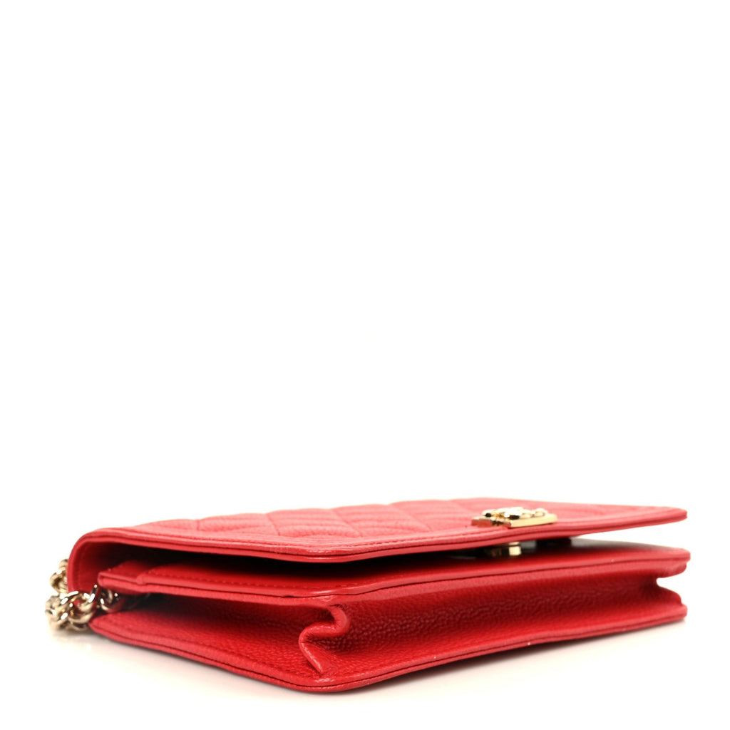 Chanel Caviar Quilted Boy Wallet On Chain WOC Red