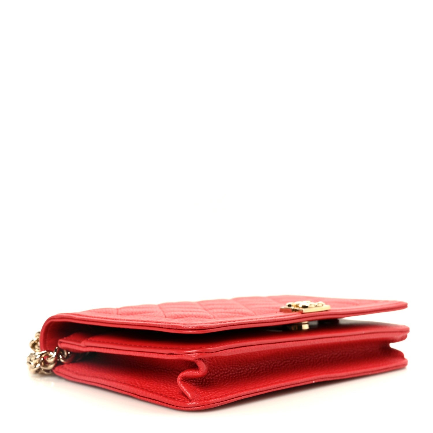 Chanel Caviar Quilted Boy Wallet On Chain WOC Red