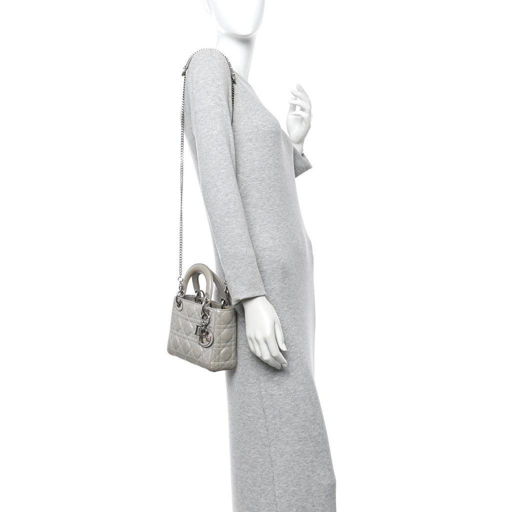 Christian Dior Metallic Lambskin Cannage Mini Lady Dior Silver
