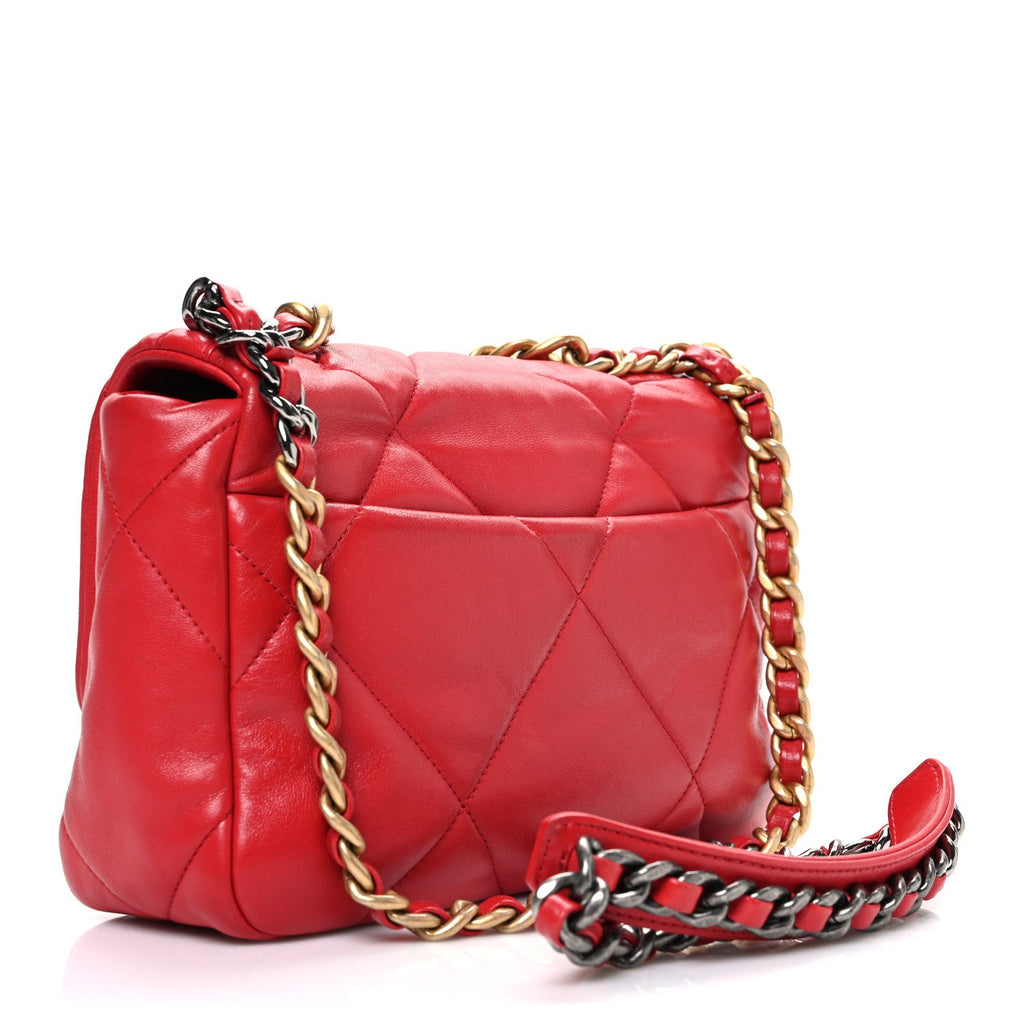 Chanel Lambskin Quilted Medium Chanel 19 Flap Red
