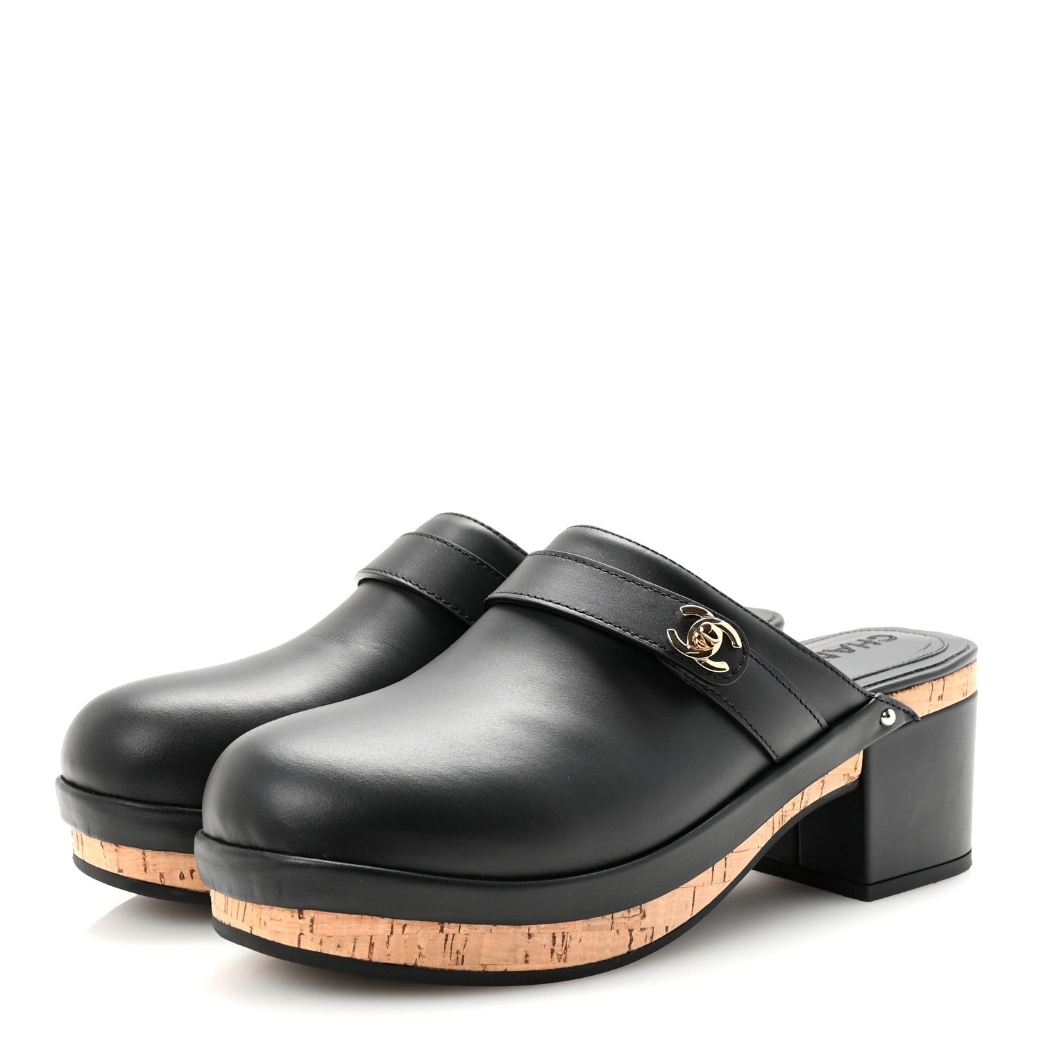 Calfskin CC Turn Lock Clogs 41 Black