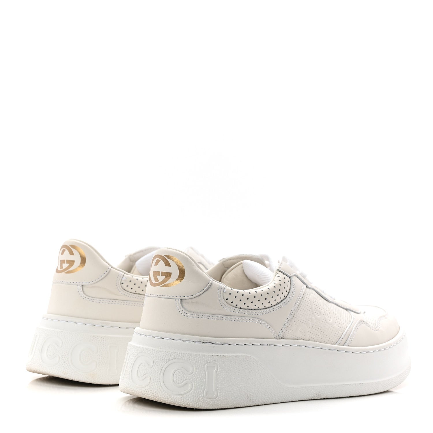 Gucci Calfskin GG Tennis Embossed Perforated Womens Platform 55mm Sneakers 39 Great White