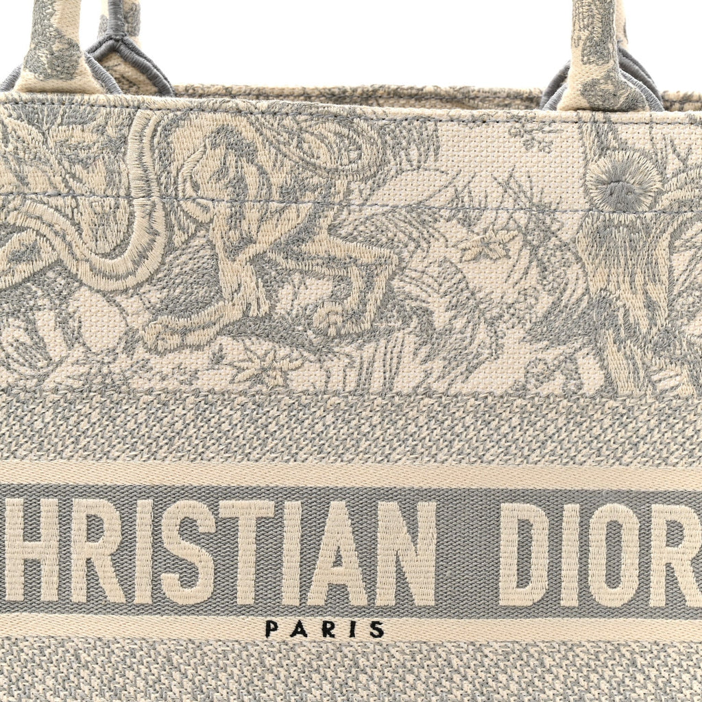 Christian Dior Canvas Embroidered Medium Dioriviera Toile De Jouy Book Tote Gray