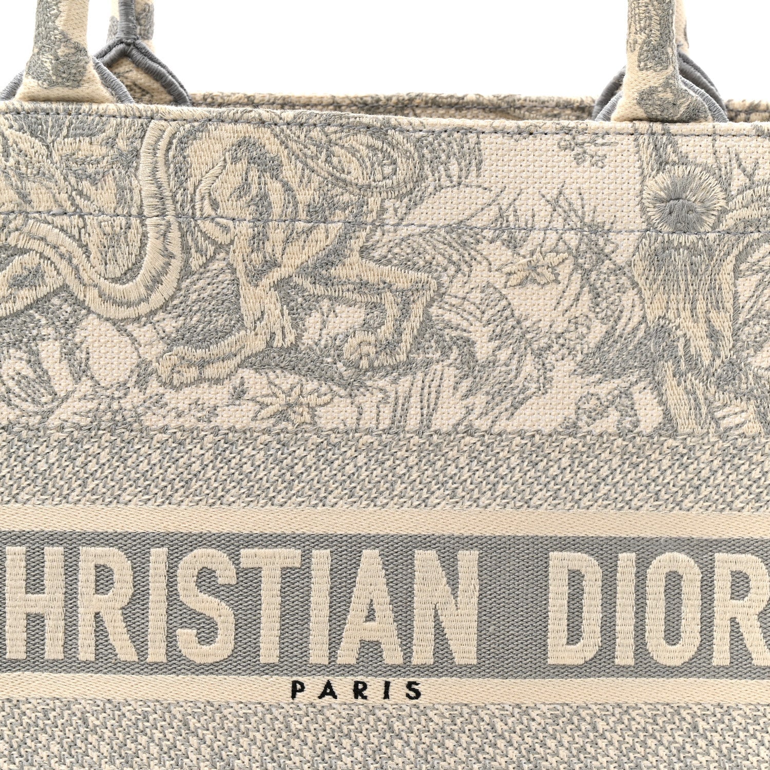 Christian Dior Canvas Embroidered Medium Dioriviera Toile De Jouy Book Tote Gray