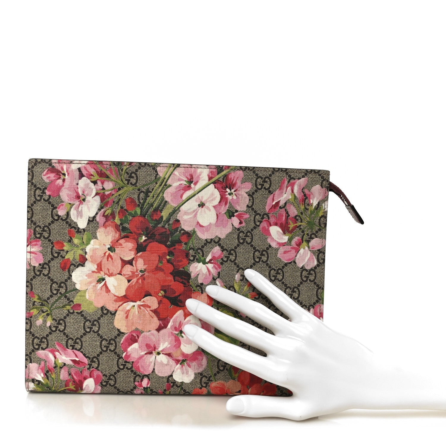 Gucci GG Supreme Monogram Blooms Large Cosmetic Case Beige Multicolor Dry Rose