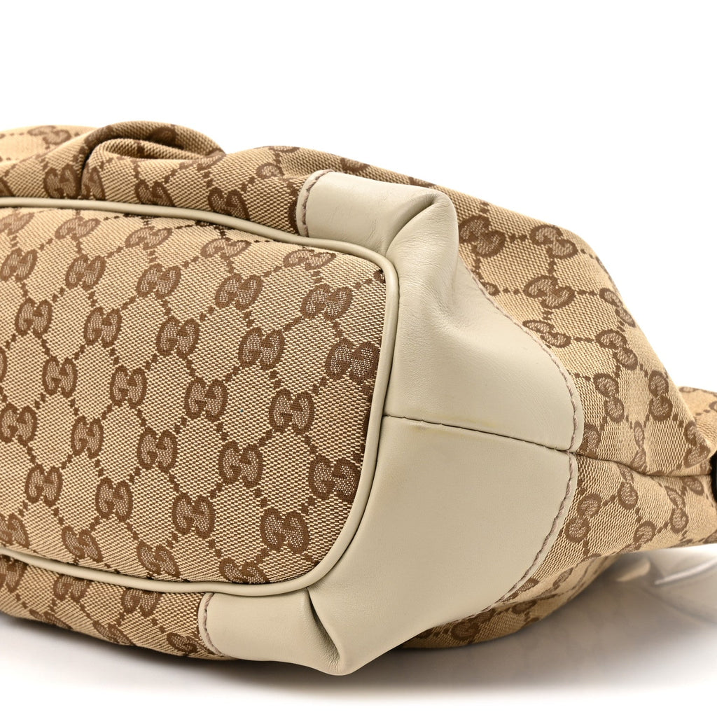 Gucci Monogram Margaux Calfskin Medium Sukey Top Handle Bag Beige Ebony Mystic White