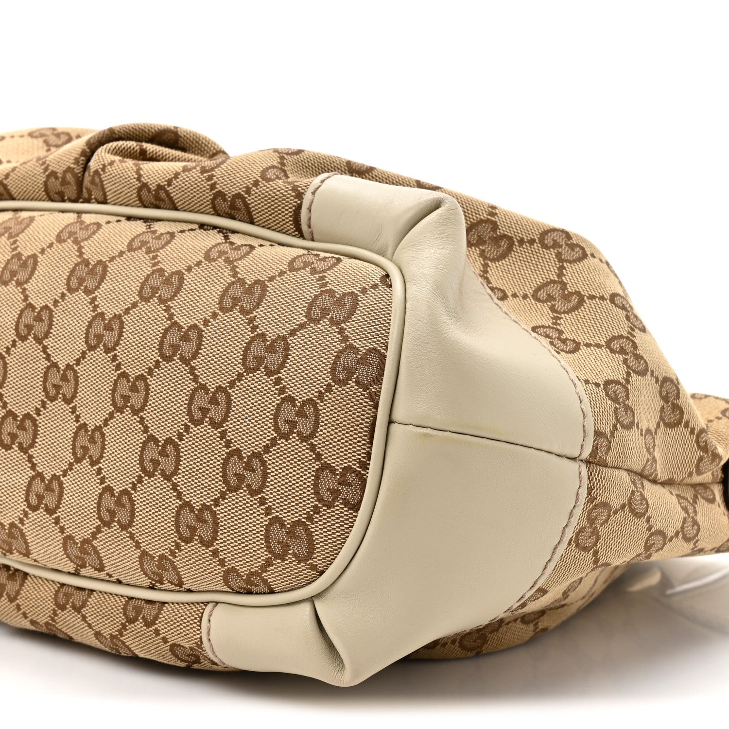 Gucci Monogram Margaux Calfskin Medium Sukey Top Handle Bag Beige Ebony Mystic White