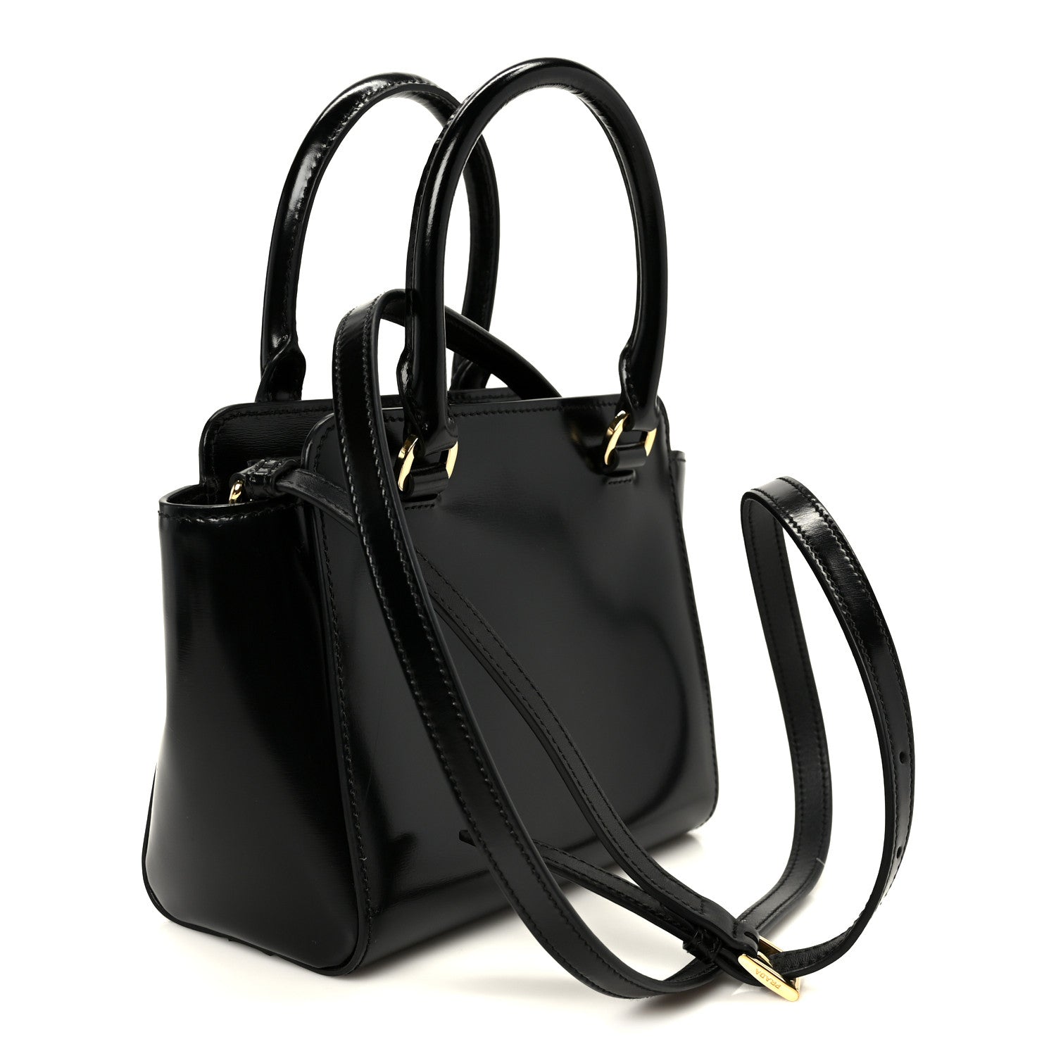Prada Brushed Calfskin Mini Zippered Crossbody Tote Black