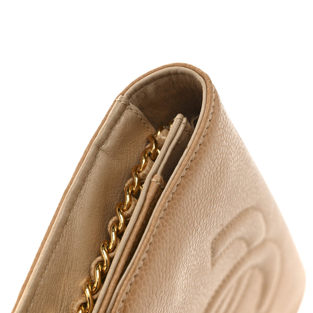 Chanel Caviar Timeless CC Wallet on Chain WOC Beige