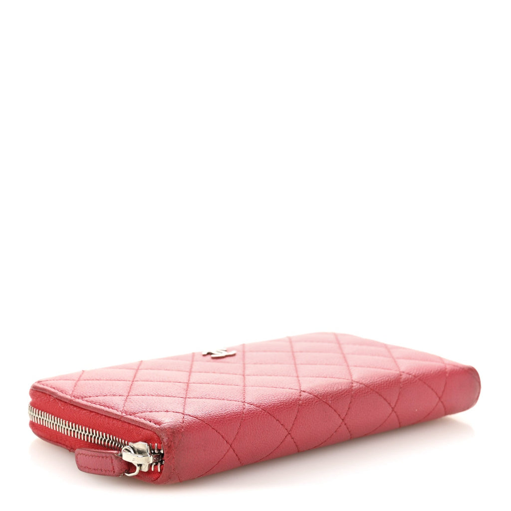 Caviar Quilted Large Gusset Zip Around Wallet Fuchsia