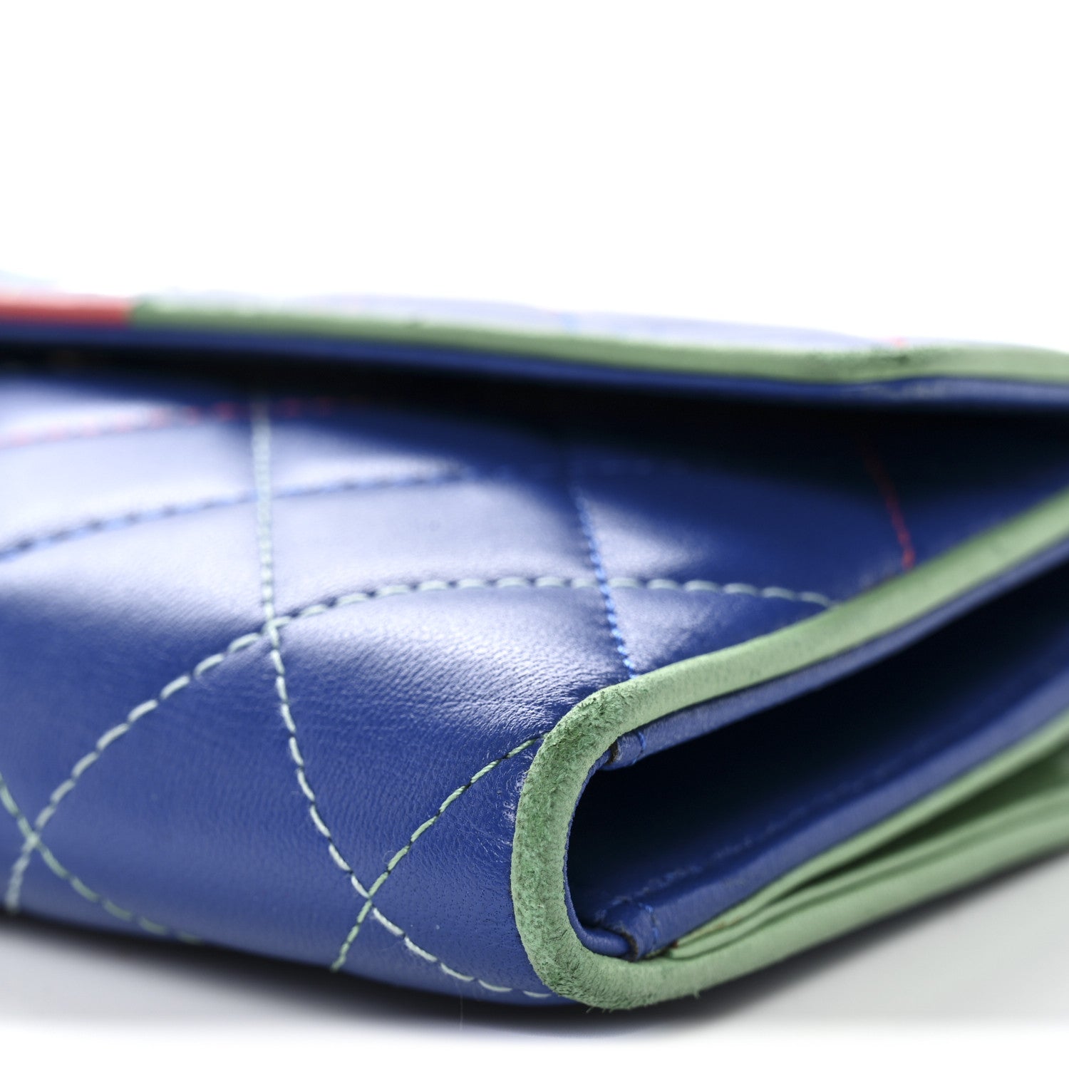 Lambskin Quilted Cuba Long Flap Wallet Blue Multicolor