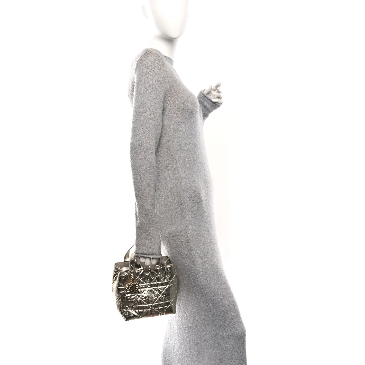 Christian Dior Metallic Calfskin Macrocannage Small Toujours Vertical Tote Gold
