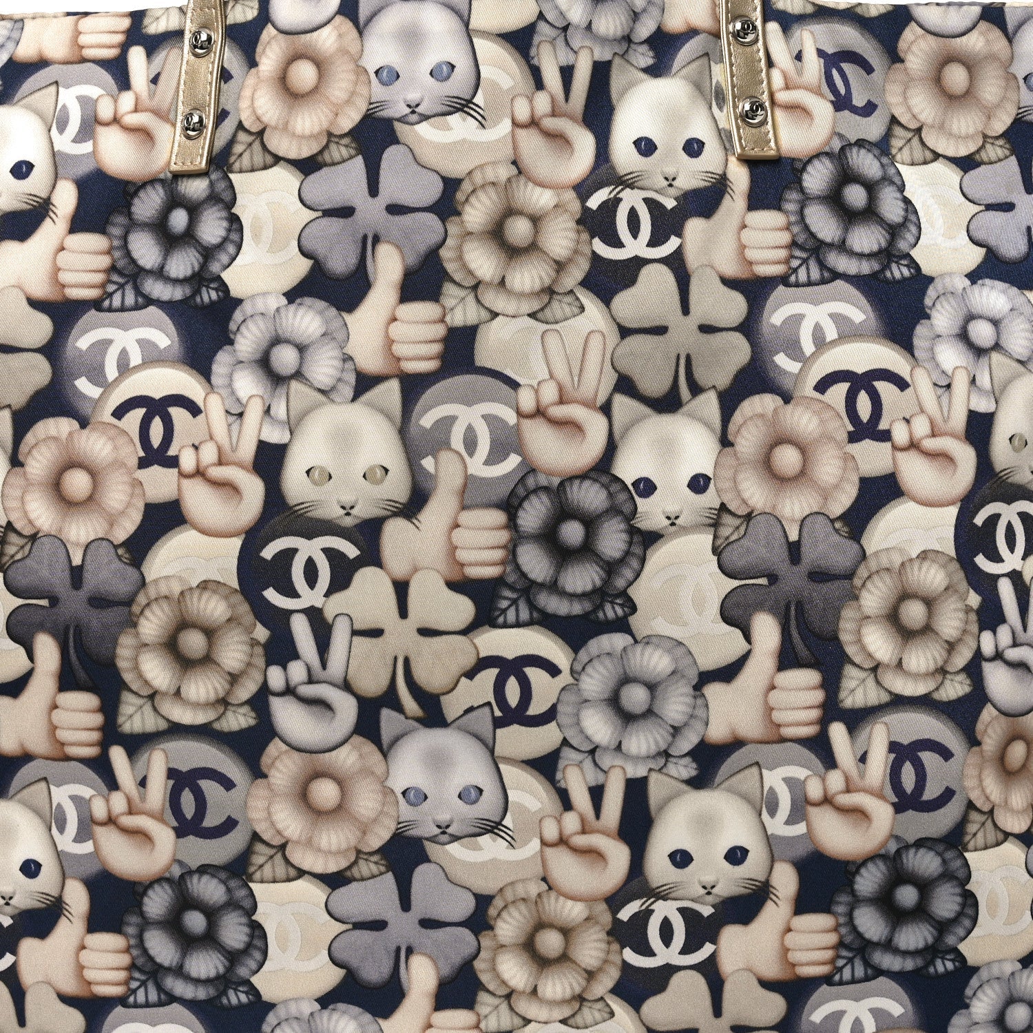 Chanel Nylon Cat Emoticon Tote Navy Silver