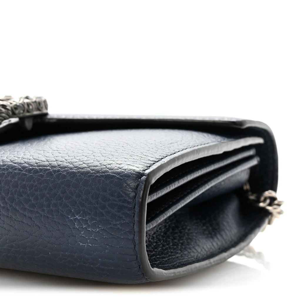Gucci Dollar Calfskin Crystal Mini Dionysus Chain Wallet Blue Agata Black Diamond