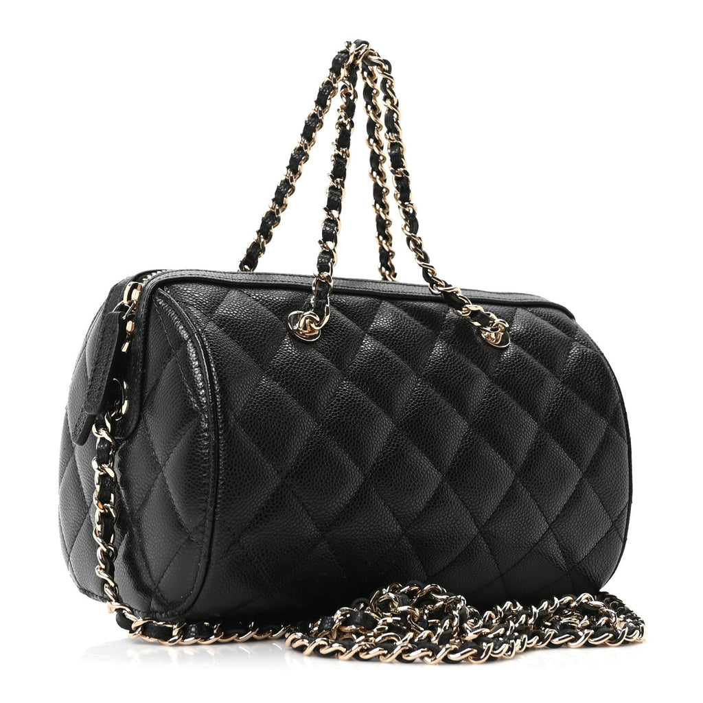 Chanel Caviar Quilted Barrel Clutch With Chain Black
