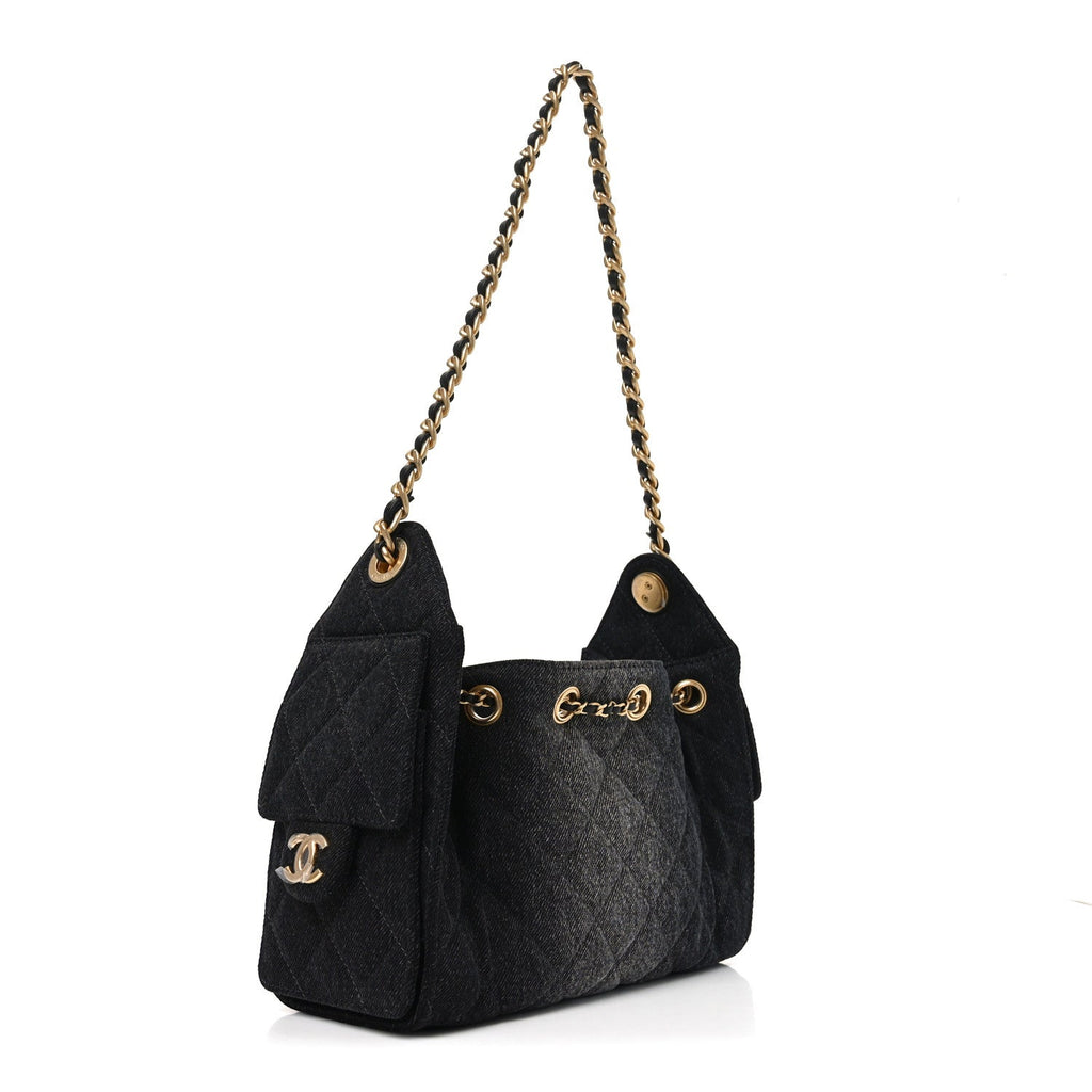 Chanel Washed Denim Quilted Mini Chanel 25 Handbag Black