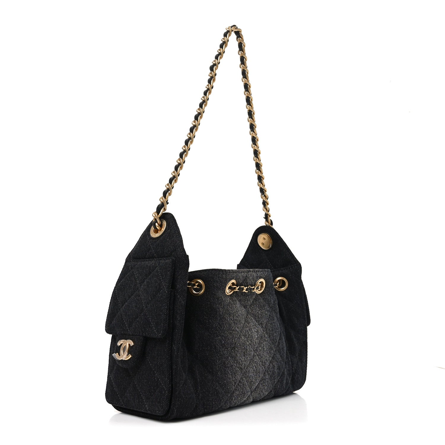 Chanel Washed Denim Quilted Mini Chanel 25 Handbag Black