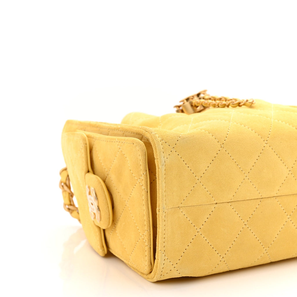 Chanel Suede Quilted Mini Chanel 25 Handbag Yellow