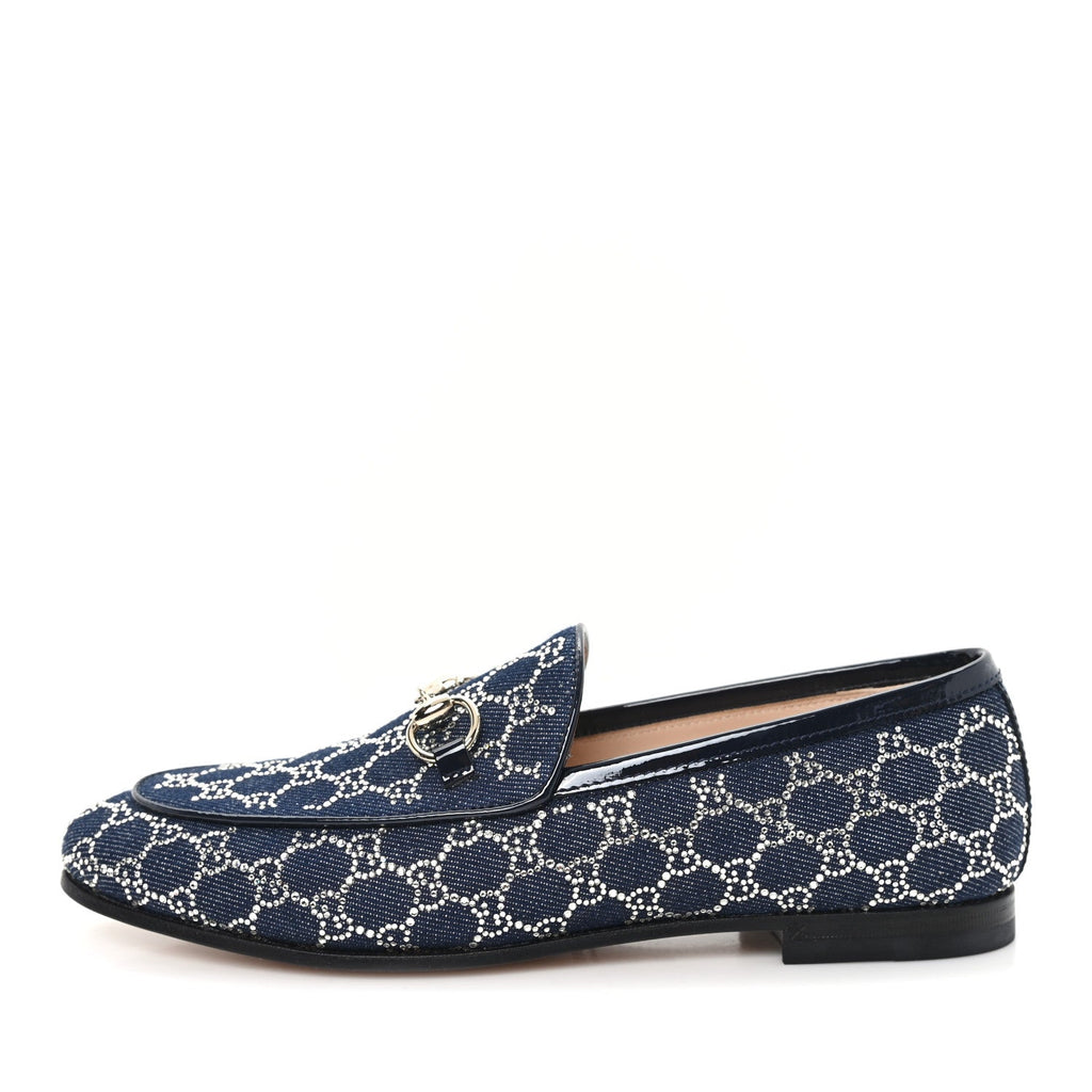 Gucci New Denim Crystal GG Monogram Womens 1953 Horsebit Jordaan Loafer 36 Blue