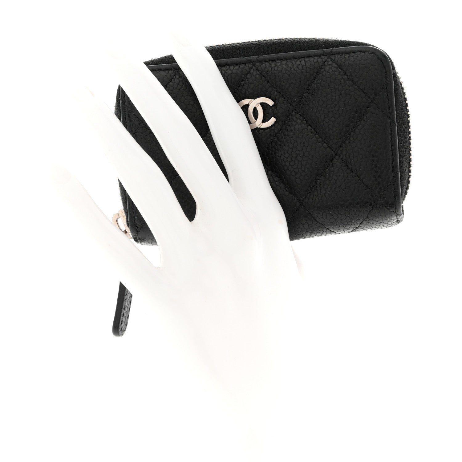 Caviar Quilted Zip Coin Purse Black