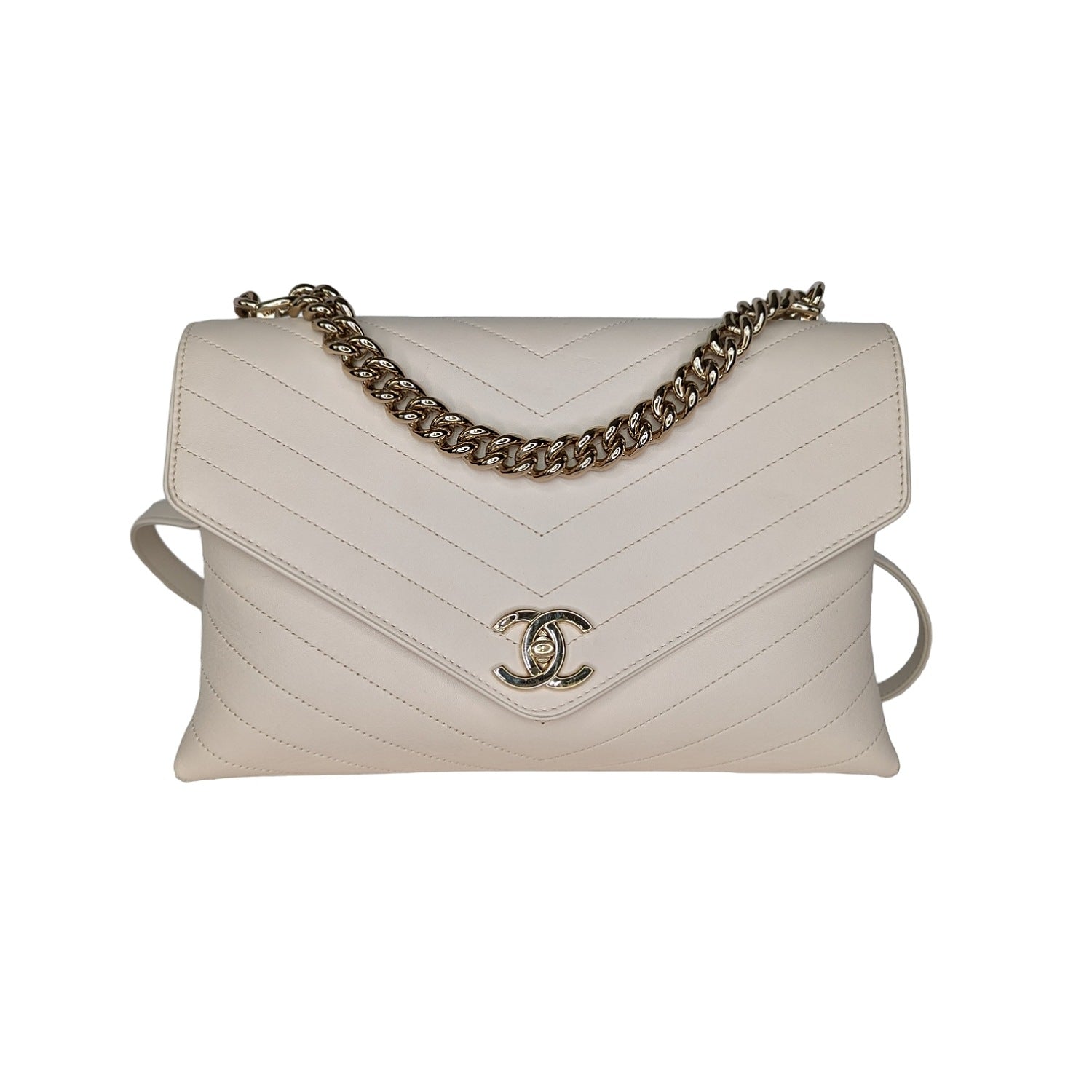 Chanel Cream Chevron Leather Coco Envelope Shoulder Bag