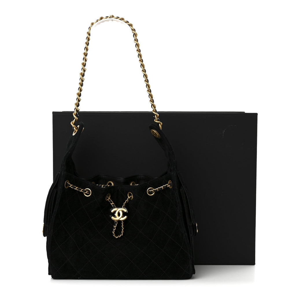 Chanel Suede Quilted Small Chanel 25 Handbag Black